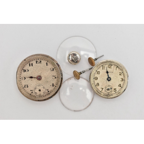 41 - TWO 'ROLEX' WATCH MOVEMENTS, AF require some attention, the first with a round silver dial, Arabic n... 