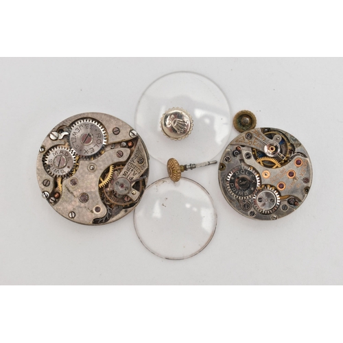 41 - TWO 'ROLEX' WATCH MOVEMENTS, AF require some attention, the first with a round silver dial, Arabic n... 