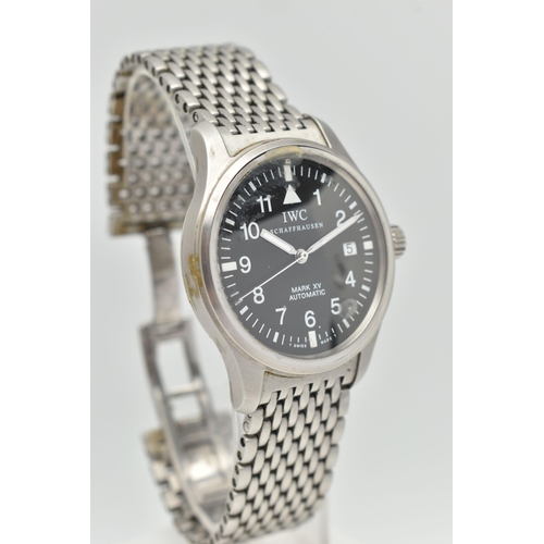 102 - AN 'IWC' PILOT MARK WRISTWATCH, automatic movement, round black dial, signed 'IWC' Schaffhausen Mark... 