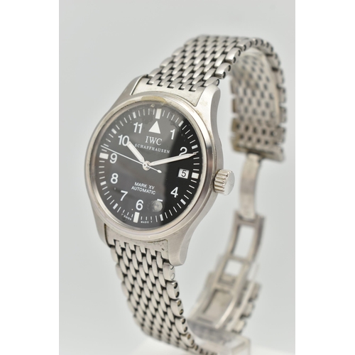 102 - AN 'IWC' PILOT MARK WRISTWATCH, automatic movement, round black dial, signed 'IWC' Schaffhausen Mark... 