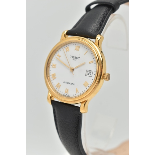 105 - AN 18CT GOLD 'TISSOT' WRISTWATCH, automatic movement, round white dial signed 'Tissot' automatic, Ro... 