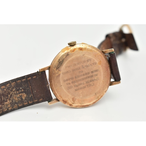 108 - A YELLOW METAL 'CERTINA' WRISTWATCH, hand wound movement, round rial signed 'Certina', baton marker,... 