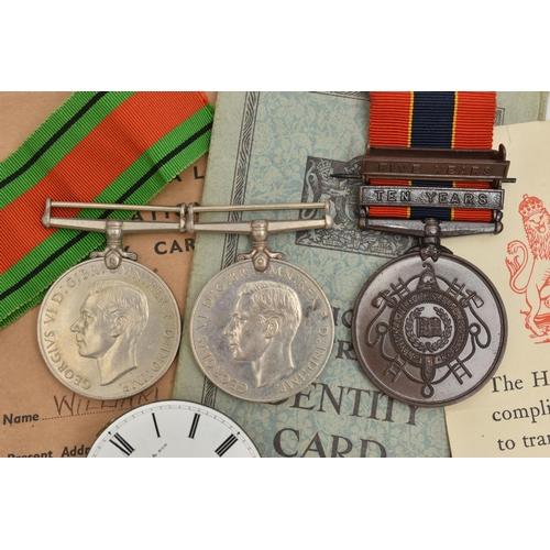 114 - AN ASSORTMENT OF WWII MEDALS AND NATIONAL REGISTRATION IDENTITY CARDS, three service medals, a comme... 