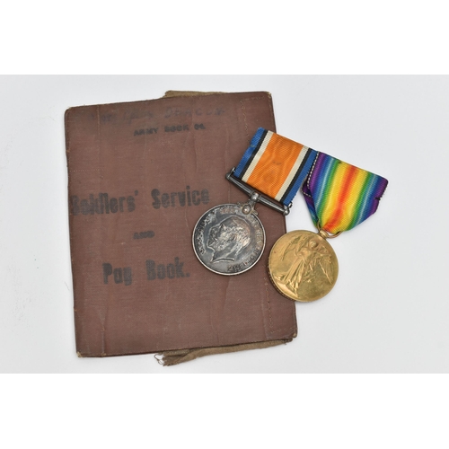 115 - TWO WWI MEDALS AND A SOLDIERS SERVICE BOOK, two medals awarded to 4612 PTE. W. DEACON. W. YORK. R. t... 