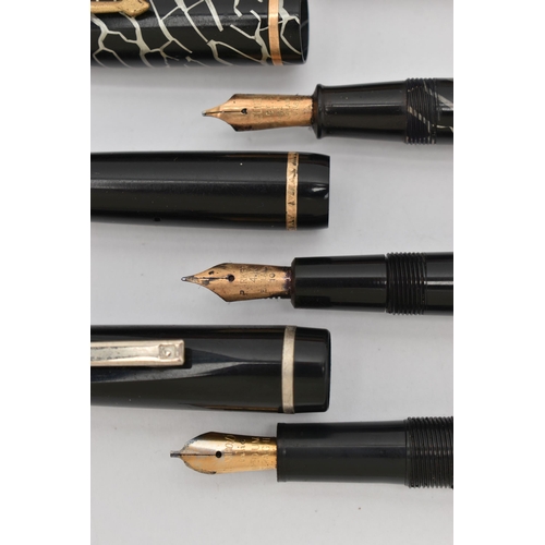 116 - SIX PENS, to include a Sheaffer pen and retractable pencil set with engraved scrolling foliage decor... 