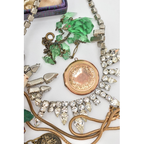 119 - A SELECTION OF COSTUME JEWELLERY, to include two early 20th century faceted bead necklaces, a watch ... 