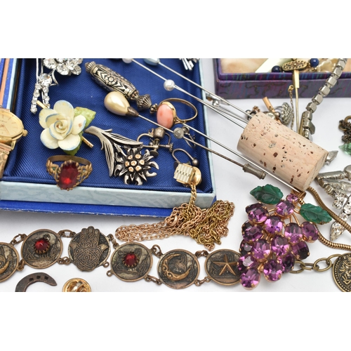 119 - A SELECTION OF COSTUME JEWELLERY, to include two early 20th century faceted bead necklaces, a watch ... 