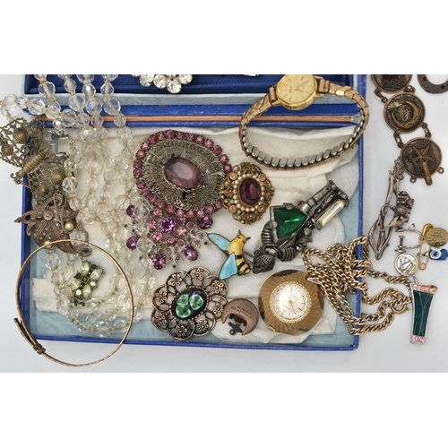 119 - A SELECTION OF COSTUME JEWELLERY, to include two early 20th century faceted bead necklaces, a watch ... 