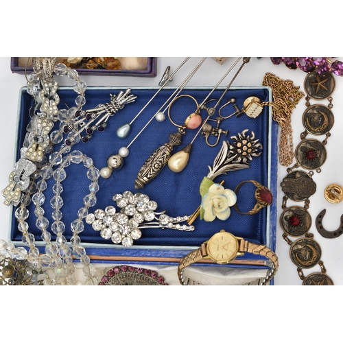 119 - A SELECTION OF COSTUME JEWELLERY, to include two early 20th century faceted bead necklaces, a watch ... 