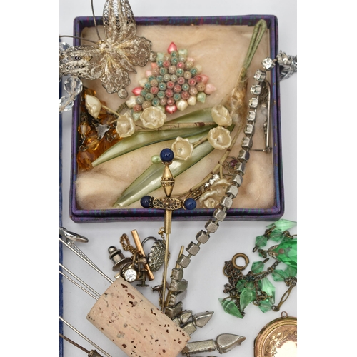 119 - A SELECTION OF COSTUME JEWELLERY, to include two early 20th century faceted bead necklaces, a watch ... 