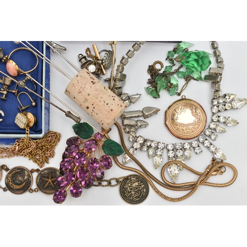 119 - A SELECTION OF COSTUME JEWELLERY, to include two early 20th century faceted bead necklaces, a watch ... 