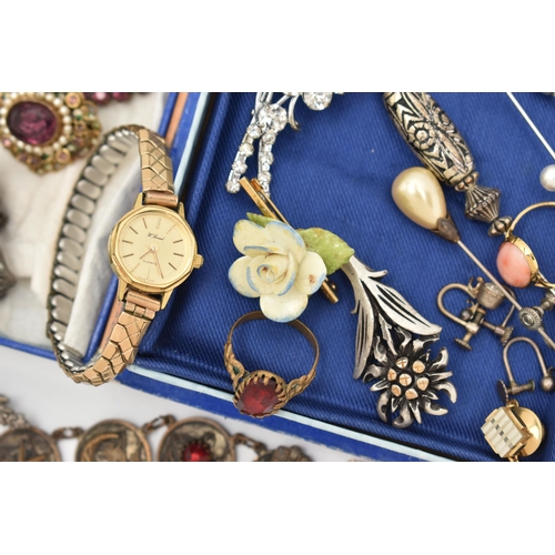 119 - A SELECTION OF COSTUME JEWELLERY, to include two early 20th century faceted bead necklaces, a watch ... 