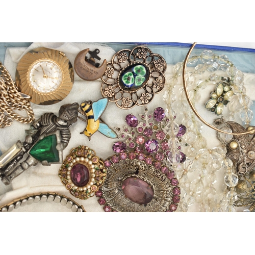 119 - A SELECTION OF COSTUME JEWELLERY, to include two early 20th century faceted bead necklaces, a watch ... 