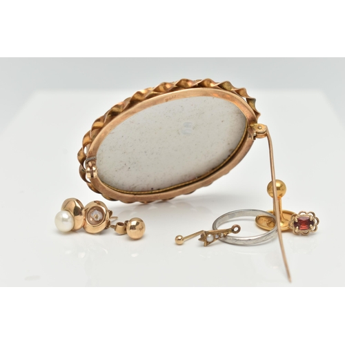 89 - ASSORTED JEWELLERY, to include a painted portrait brooch, in a yellow metal rope twist surround, sta... 