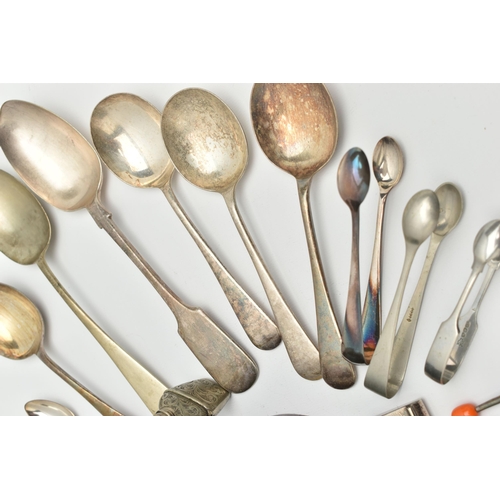 135 - A SELECTION OF MAINLY EPNS, to include three pairs of sugar tongs, a set of five coffee spoons each ... 