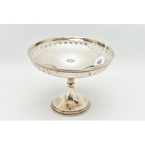 138 - A MID 20TH CENTURY RAISED BOWL, circular bowl with a pierced rim, tapered knopped stem, on a round s... 