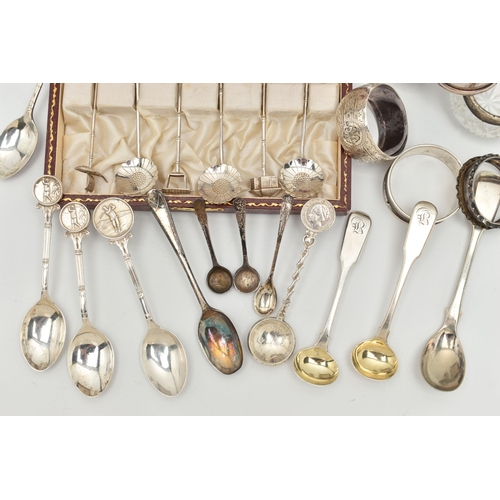 140 - ASSORTED SILVER ITEMS, to include five silver napkin rings, approximate gross weight 78.7 grams, ass... 