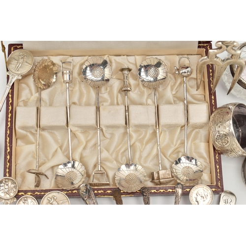 140 - ASSORTED SILVER ITEMS, to include five silver napkin rings, approximate gross weight 78.7 grams, ass... 