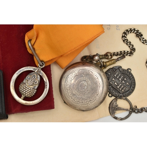 144 - ASSORTED ITEMS, to include a boxed scouts silver wolf award hallmarked 'Daniel George Collins' Birmi... 