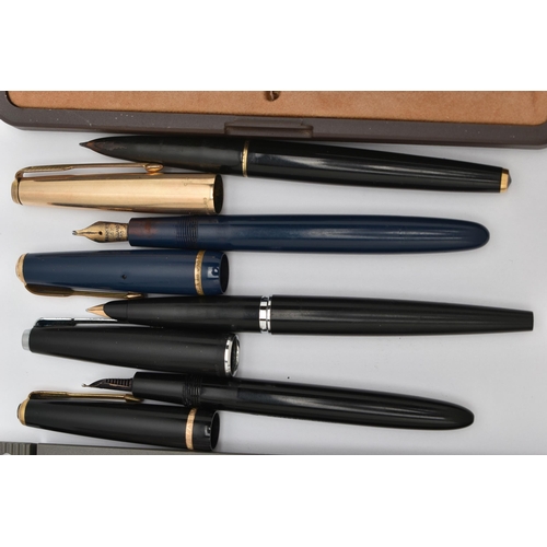 145 - ASSORTED PENS, to include a Parker Junior Duo Fold, fitted with a 14k nib, a Parker Slim Fold fitted... 