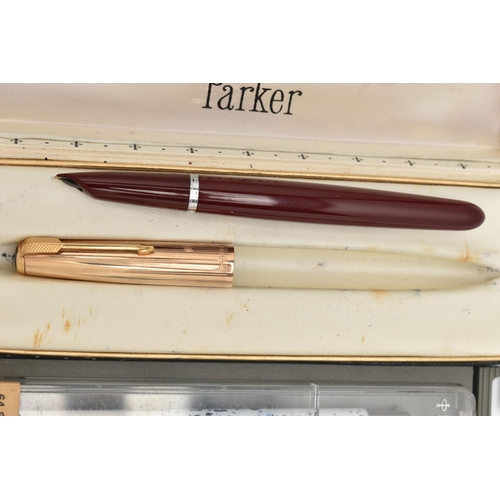 145 - ASSORTED PENS, to include a Parker Junior Duo Fold, fitted with a 14k nib, a Parker Slim Fold fitted... 