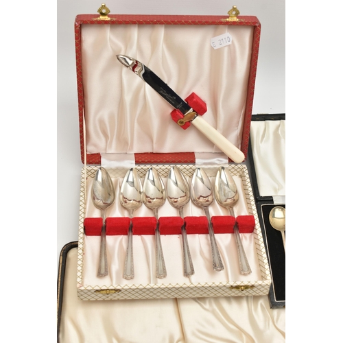 153 - A SELECTION OF MAINLY CUTLERY, to include a cased silver fish knife and fork server set, hallmark fo... 