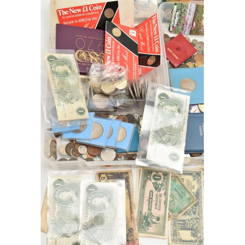 154 - 3 X PLASTIC TRAYS OF WORLD COINS SOME BANKNOTES, to include 2x Peppiatt Pink Ten shillings, X44D, Z4... 