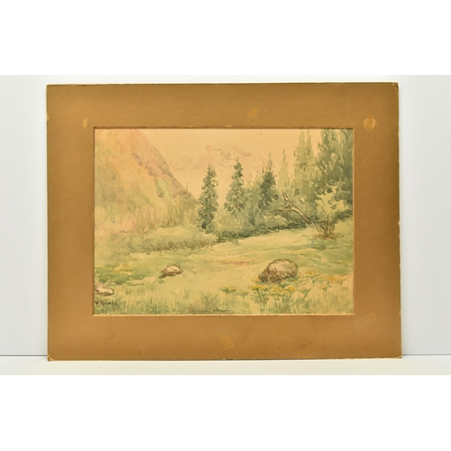 308 - TWO EARLY 20TH CENTURY WATERCOLOUR LANDSCAPES, the first depict a field with trees, signed W. Trewby... 