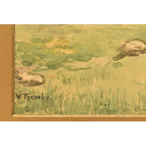 308 - TWO EARLY 20TH CENTURY WATERCOLOUR LANDSCAPES, the first depict a field with trees, signed W. Trewby... 