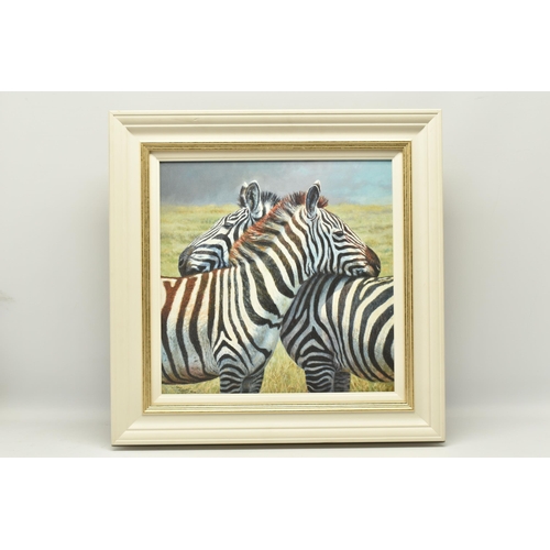 320 - TONY FORREST (BRITISH 1961) 'NEAREST AND DEAREST', a signed limited edition print on board of zebras... 