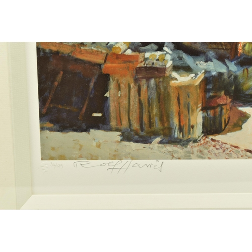 325 - ROLF HARRIS (AUSTRALIAN 1930) 'PALERMO MARKET' a limited edition print of an Italian market 34/195, ... 