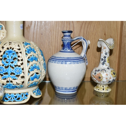 331 - A COLLECTION OF ZSOLNAY EWERS AND VASES, comprising a large turquoise blue and white reticulated ewe... 