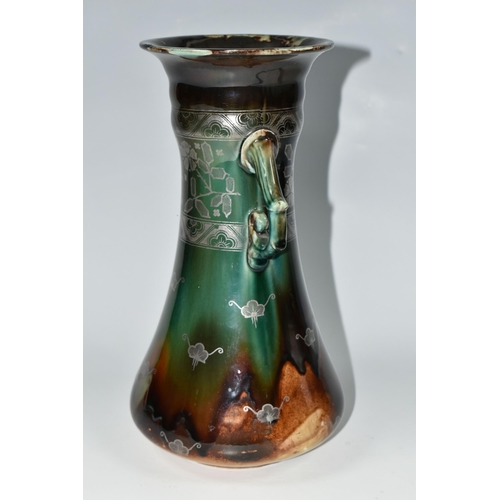 332 - A LATE NINETEENTH/EARLY TWENTIETH CENTURY MINTON VASE, with tapering form, flared neck and naturalis... 