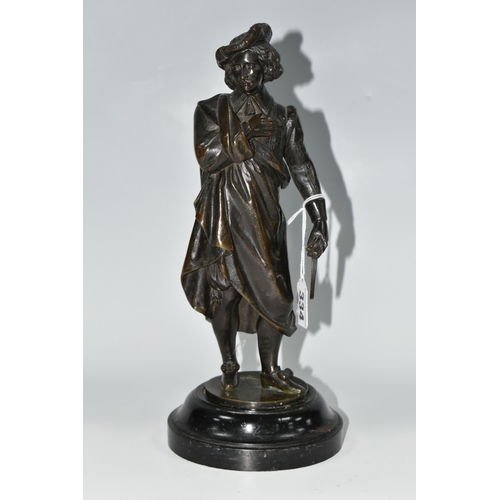 334 - A LATE NINETEENTH CENTURY BRONZE FIGURE OF AN ARTIST, standing with brushes and palette, unsigned, o... 