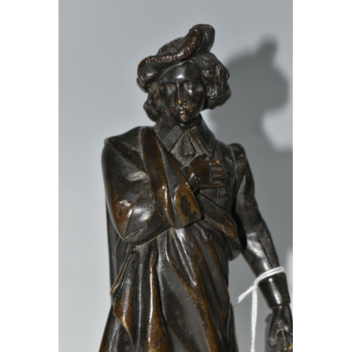 334 - A LATE NINETEENTH CENTURY BRONZE FIGURE OF AN ARTIST, standing with brushes and palette, unsigned, o... 