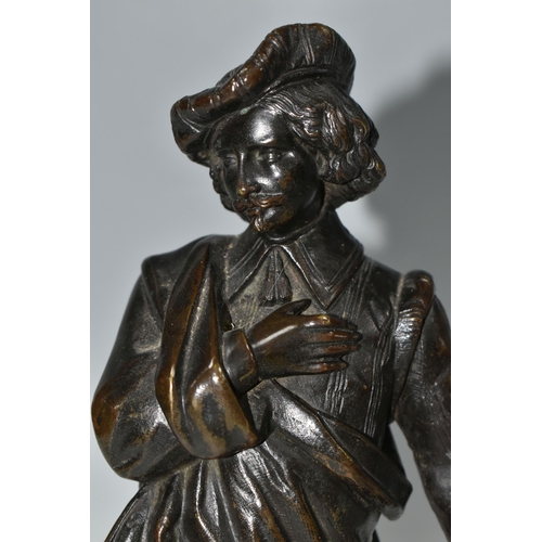 334 - A LATE NINETEENTH CENTURY BRONZE FIGURE OF AN ARTIST, standing with brushes and palette, unsigned, o... 