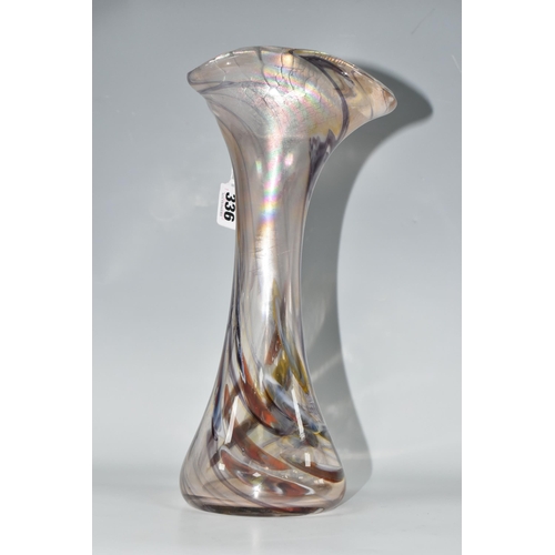 336 - A JOHN DITCHFIELD GLASFORM STUDIO GLASS VASE, of extended fluid form, with iridescence to the top ha... 