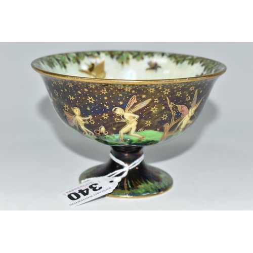 340 - A WEDGWOOD FAIRYLAND LUSTRE PEDESTAL BOWL, designed by Daisy Makeig-Jones, pattern no Z4968, the ext... 