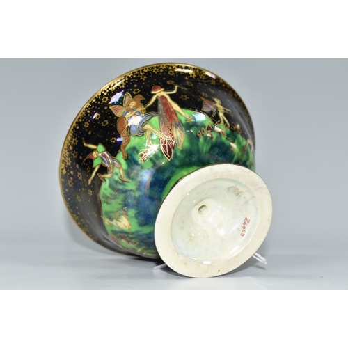 340 - A WEDGWOOD FAIRYLAND LUSTRE PEDESTAL BOWL, designed by Daisy Makeig-Jones, pattern no Z4968, the ext... 