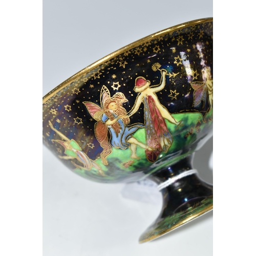 340 - A WEDGWOOD FAIRYLAND LUSTRE PEDESTAL BOWL, designed by Daisy Makeig-Jones, pattern no Z4968, the ext... 