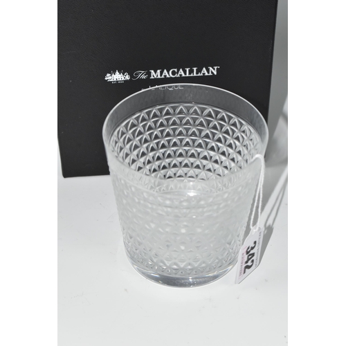 342 - A BOXED LALIQUE 'THE MACALLAN' TUMBLER, having a textured design, signed 'Lalique France', the base ... 