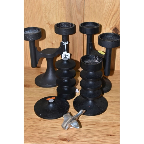 344 - TWO PAIRS OF ROBERT WELCH CAST IRON CANDLE HOLDERS, comprising a pair of double candle holders and a... 