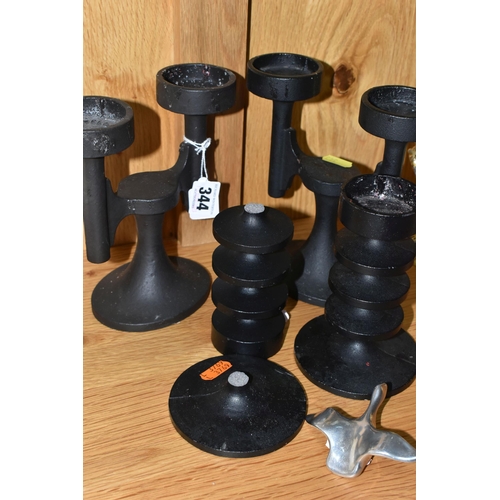 344 - TWO PAIRS OF ROBERT WELCH CAST IRON CANDLE HOLDERS, comprising a pair of double candle holders and a... 