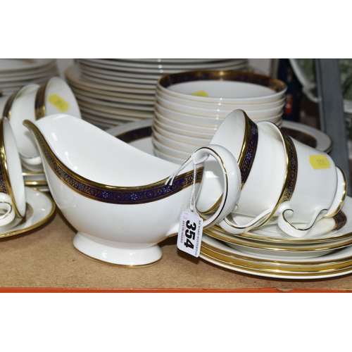 354 - A ROYAL DOULTON 'HARLOW' PATTERN DINNER SET, comprising two gravy jugs, one stand, an oval meat plat... 