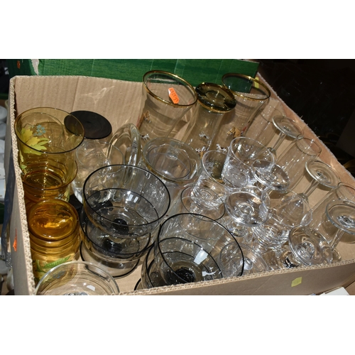 357 - FOUR BOXES OF GLASSWARE, to include two boxed sets of six 'Klunk' tumblers, a quantity of packaged '... 