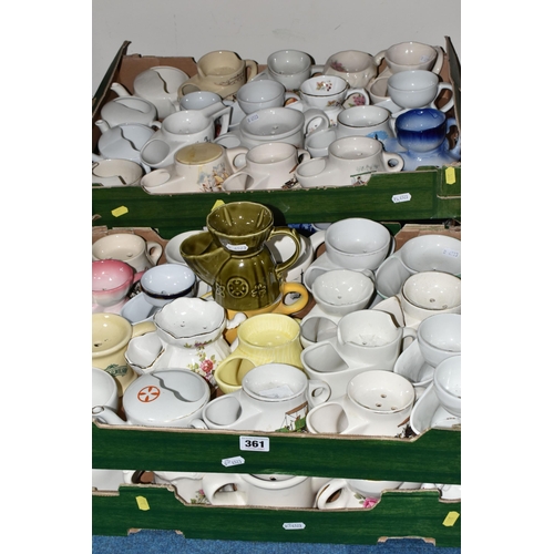 361 - FIVE BOXES OF VINTAGE SHAVING MUGS AND NURSING CUPS, a collection of approximately one hundred assor... 