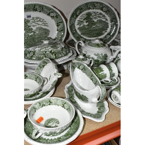 366 - A LARGE QUANTITY OF GREEN AND WHITE ADAMS IRONSTONE 'ENGLISH SCENIC' PATTERN DINNERWARE, comprising ... 