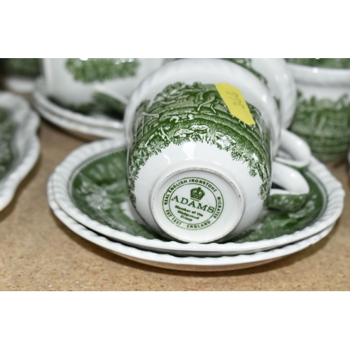 366 - A LARGE QUANTITY OF GREEN AND WHITE ADAMS IRONSTONE 'ENGLISH SCENIC' PATTERN DINNERWARE, comprising ... 