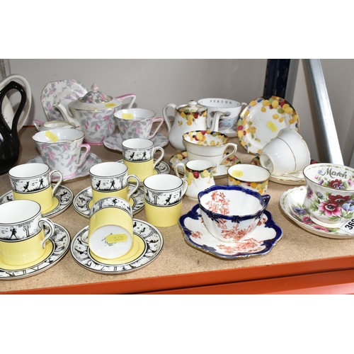 368 - A GROUP OF TEA AND COFFEE WARE, comprising six Foley China E. Brain & Co. coffee cans and five sauce... 