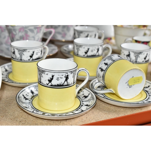 368 - A GROUP OF TEA AND COFFEE WARE, comprising six Foley China E. Brain & Co. coffee cans and five sauce... 